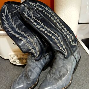 VINTAGE ABILENE COWBOY BOOTS, GRAY/NAVY, 6M, VGUC